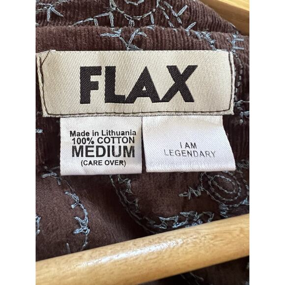 FLAX Medium Brown Corduroy Collared Lightweight Jacket Blue Embroidered Floral - Picture 4 of 9